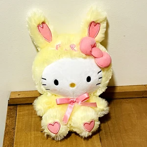 Sanrio Hello Kitty Yellow Bunny Plush 7" Pink Easter Hearts 2022 Kawaii Stuffed - Picture 1 of 7