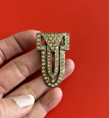Clip de zapato Art Deco vintage tono plata estrás transparente BUENO Foto 1 de 3