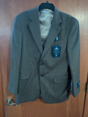 New With Tags Stafford 100% Wool Brown Houndstooth  Suit Jacket 42R $195 Retail  - Image 1 of 4