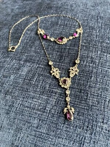 antique silver amethyst glass paste lavalier necklace - Picture 1 of 11