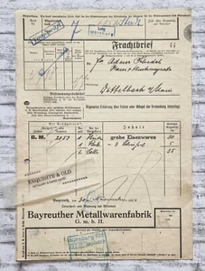 1934 Bayreuther Metallwarenfabrik Schedel Dettelbach Frachtbrief Reichsbahn alt - Picture 1 of 3