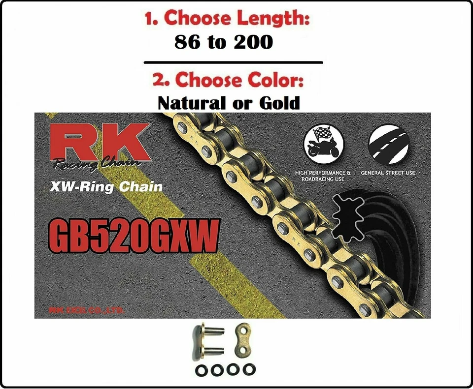 RK 520 GXW Xring Motorcycle Drive Chain Natural or Gold with Rivet Master Link - Image 1 of 1