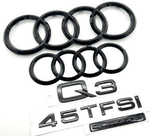 5 x Audi Q3 Front Rear Curve Rings Emblem Gloss Black 45 TFSI Quattro-5 PC