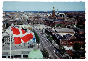 Unposted Postcard Copenhagen Vesterbrogade Town Hall Square City Flag 1970's? - Picture 1 of 2