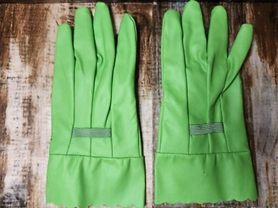 Guantes vintage de cuero sintético suave verde lima brillante para damas con volantes funky divertidos forrados Foto 1 de 4
