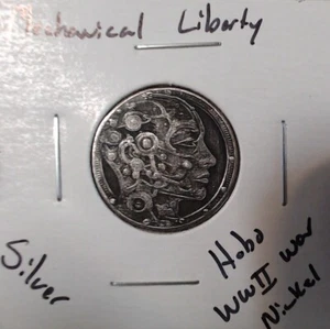 HOBO Mechanical Liberty Made From A REAL WWII Silver War Nickel SIGNED - Picture 1 of 2