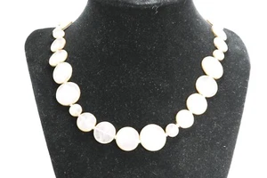 Vintage VW DP Sterling Silver Rose Quartz Circle Disk Statement Necklace - Picture 1 of 9
