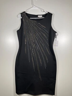 Платье-футляр Calvin Klein размер 10 женское черное украшенное без рукавов на молнии - Изображение 1 из 4