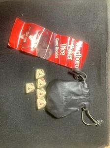Vtg. Marlboro Set of 5 8-Sided Poker Dice Die Game Black Leather Pouch Game Book - Picture 1 of 1