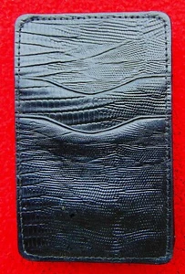 CARTERA DELGADA UNISEX DE CUERO NEGRA PLEGABLE PARA TARJETAS DE CRÉDITO/CAMBIO - LAGARTO EN RELIEVE - Imagen 1 de 7