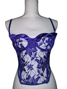 Vintage Victoria’s Secret etichetta oro pizzo floreale bustier lingerie burlesque 34C - Foto 1 di 8