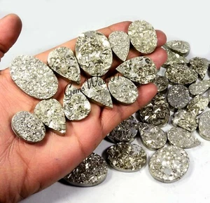 2500Cts Pyrite Druzy Cabochon Geode Natural Golden Gemstone Wholesale Lot 54 Pcs - Picture 1 of 8