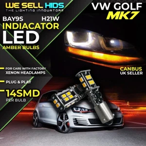 2x H21W BAY9S 14 SMD Indicateur LED 435 Ampoules Ambre à Baïonnette pour Golf MK7 GTD GTI - Photo 1/8