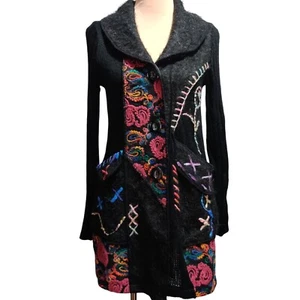 Liquid by Stone S schwarz Boho Strick Cardigan Jacke bunt bestickt Pullover - Bild 1 von 12