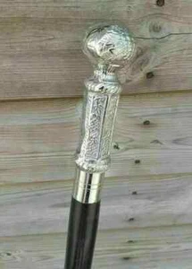 SILVER BRASS LONG HEAD HANDLE CLASSIC STYLE BLACK WOODEN WALKING STICK CANE GIFT - Picture 1 of 6