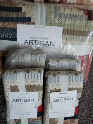 New Charter Club Artisan Log Cabin King Quilt & 4 Pillow Shams 100% Cotton $860 - Image 1 of 4