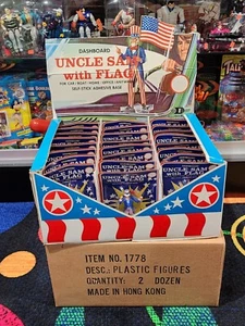 Vtg Case of 24 Patriotic Uncle Sam holding USA Flag Car Dashboard Figure NOS - Picture 1 of 7