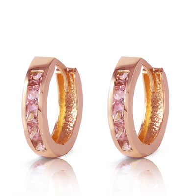 1.3 CTW 14K Solid Rose Gold Hoop Huggie Earrings Pink Sapphire - Image 1 of 4