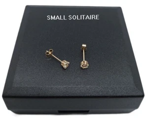 9ct Solid Gold Pair of Earrings with 3mm Round Cut CZ Stones (GIFT BOXED) - Picture 1 of 2