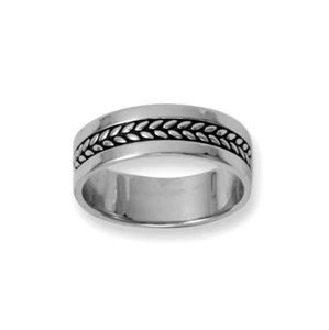 Band Ring with Wheat Pattern Sterling Silver with Rhodium Oxidized - Nontarnish - Picture 1 of 1
