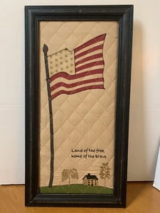 Land of the Free Quilted, Embroidered USA Vintage Framed Artwork 17x9 - Picture 1 of 2