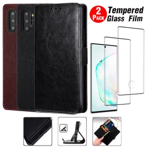 Funda tipo billetera de cuero con soporte para Samsung Galaxy Note 10 Plus / vidrio templado - Imagen 1 de 31