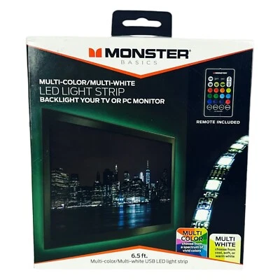 Remote Multi Color LED Light Strip Monster Basics 6.5 ft USB TV PC Monitor - Image 1 of 4