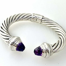 0.48 Ct Amethyst Cable Classics Bracelet 925 Sterling Silver 7.5 mm