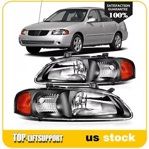 Headlights For Nissan For Sentra 2000-2003 Black Housing Headlamps Assembly Pair - Picture 1 of 7