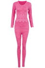 Women Round Neck Thermal Set Winter Tops&Pants Long Johns Pajama Sets Rose4612