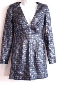 Vestido para mujer Ramy Brook jacquard metálico manga larga cuello en V S nuevo con etiquetas 595 - Imagen 1 de 12