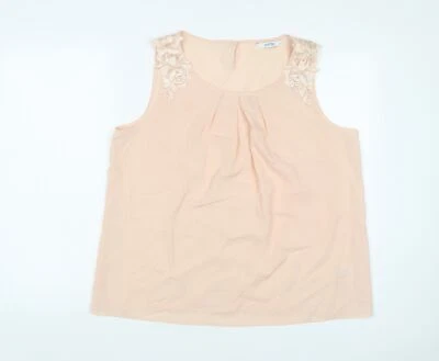 BHS Womens Beige Polyester Basic Tank Size 16 Scoop Neck - Embroidered, Pleated - Image 1 of 4