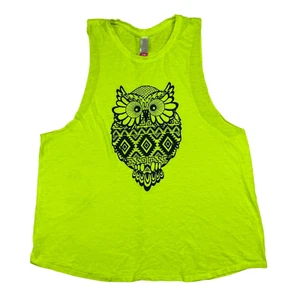 No Boundaries Junior XL 15/17 Bright Yellow Owl Graphic Tank Top Split Back Teea - Picture 1 of 7