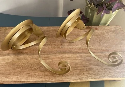 Pair Wall Sconces gold Metal Candleholders Vintage Retro 90s swirl design - Image 1 of 4