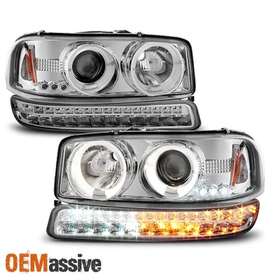Par de faros proyectores halo para GMC Sierra Yukon 1999-2006 + lámparas de señal LED Foto 1 de 4