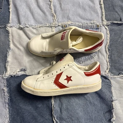 Vintage 80s /90s Converse All Star Pro Leather Made In USA White Red Sneakers 8 - Image 1 of 4