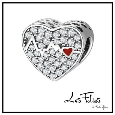 Charm Cuore Strass Cardiaco in argento 925 - Les Folies - Immagine 1 di 4