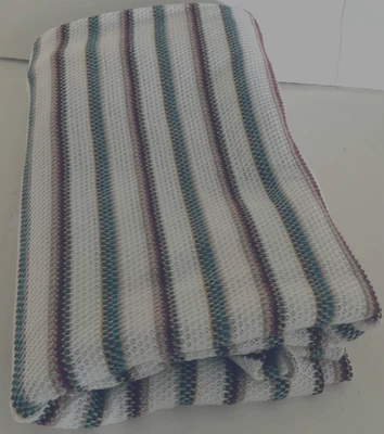 Vintage Woven Double Knit Fabric:  42" x 54" White w/Multicolored Stripe - Image 1 of 3