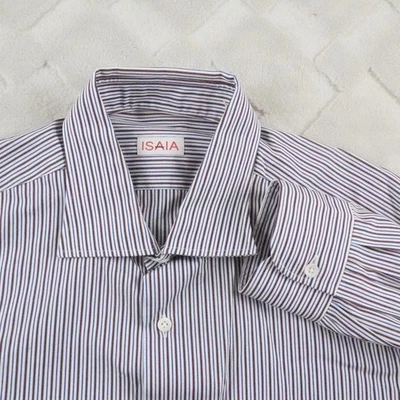 Camisa de vestir Isaia Napoli para hombre 17,5/44 a rayas abotonadas formal preppy Foto 1 de 4