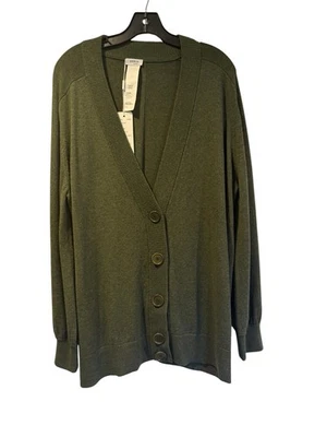 NEW AKRIS Punto Moss Green Wool & Cashmere Knit Long Cardigan Sweater Size 12 - Image 1 of 4