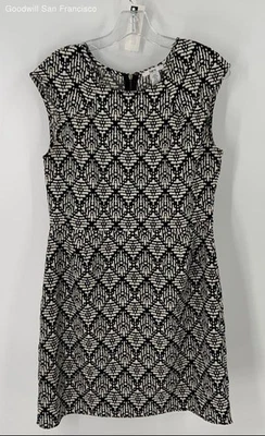 Mini vestido feminino Bar III preto branco geométrico gola redonda sem mangas tamanho grande - Imagem 1 de 3