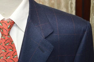 Canali Italy 44 L Silk Wool blue w/ red windowpane flannel 2vent sport coat w3j5 - Picture 1 of 9