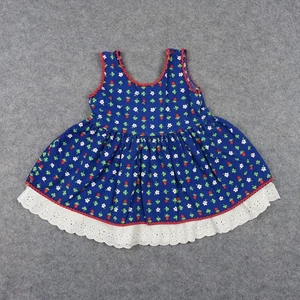 VINTAGE Girls Strawberry Flower Dress Eyelet Lace Ruffle USA 12 Months Buttons - Picture 1 of 11