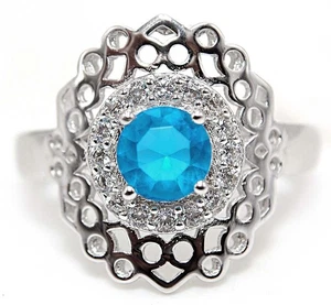 1CT Blue Topaz & White Topaz 925 Sterling Silver Ring Jewelry Sz 7 - Picture 1 of 3