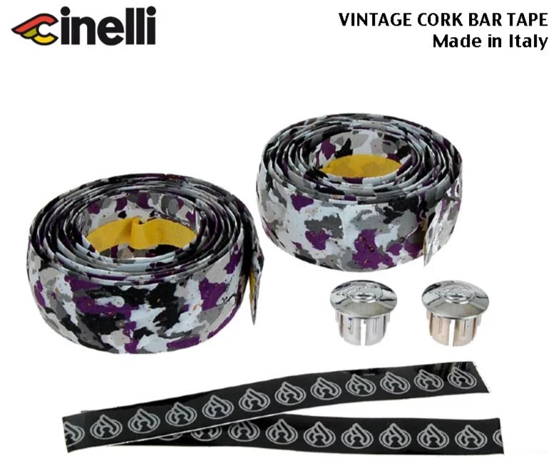 Fita de guidão Cinelli CORK VINTAGE NOVA NA CAIXA cinza/roxo/branco - Feita na Itália! - Imagem 1 de 4
