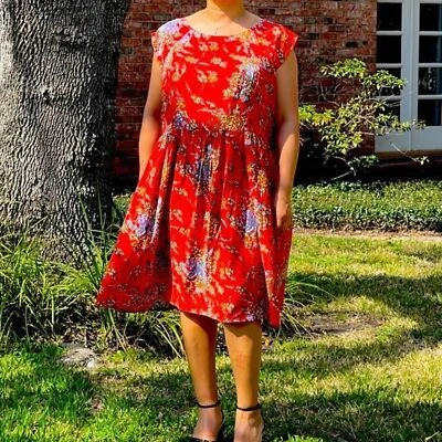 Vestido midi para mujer Sunny Girl rojo floral calce relajado talla XL Foto 1 de 4