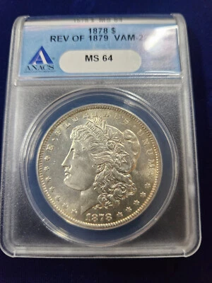 🌟 1878-P 7TF Reverse of 1879 ANACS MS64 Morgan Silver Dollar Coin VAM-221 - Image 1 of 2