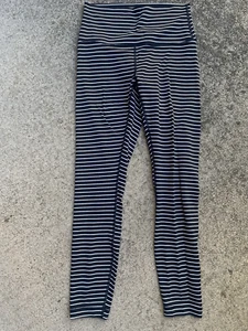 Lululemon Womens Black White Striped Elastic Waist Compression Leggings Size 6 - Picture 1 of 5