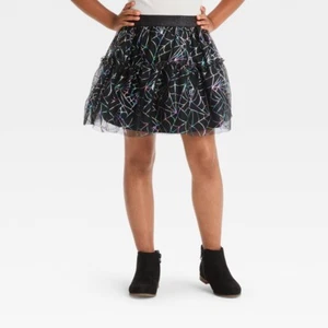 Cat & Jack Black Metallic Rainbow Spiderweb Halloween Tutu Skirt 8, Medium #1436 - Picture 1 of 7