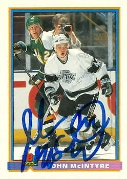 John McIntyre autographed Hockey Card (Los Angeles Kings) 1991 Bowman #180 - Image 1 of 1